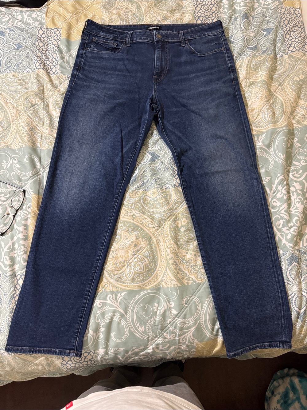 EXPRESS MENS JEANS, Slim Straight Dark Wash, Hyper Stretch Jeans, USED
